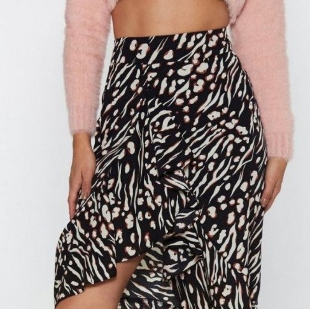 Wild n Free Animal Midi Skirt with Ruffle Front - (Sz US 4) - Picture 1 of 3